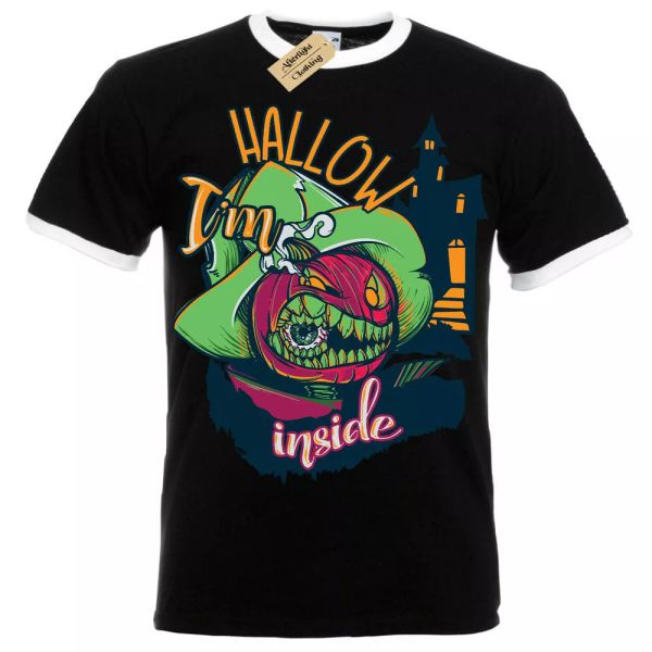 

i'm santificar interior camiseta calabaza halloween hombre ringer, White;black