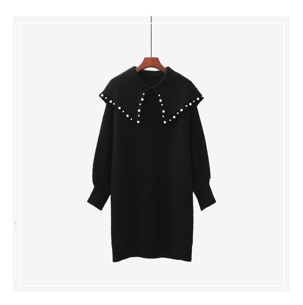 

sweaters women sweet jumpers bow collars lantern sleeve pearl beading knitwear long red pull sweater loose knit dress, White;black