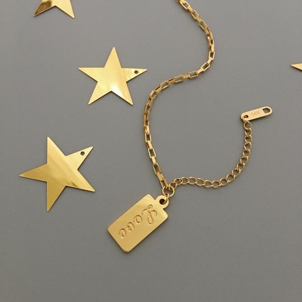 

charm bracelets european and american love handwritten english square brand chain simple bracelet women's titanium steel, Golden;silver