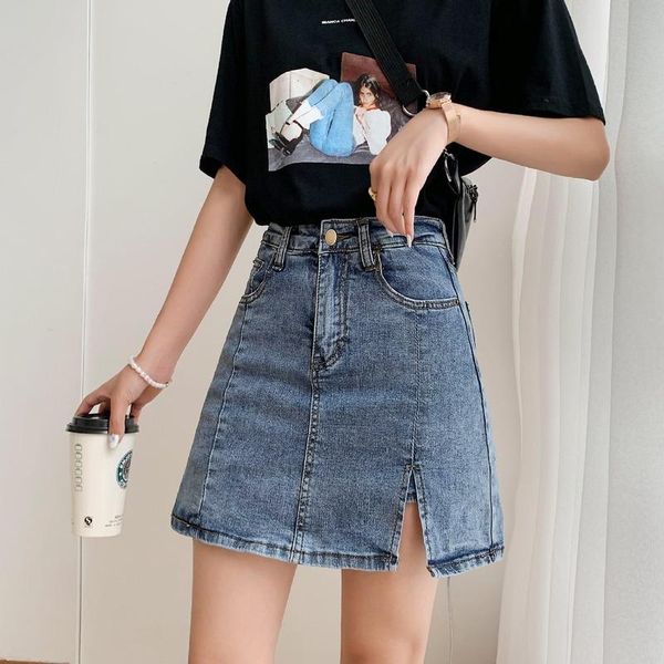 

women's pants & capris split hip denim women tight skirts leisure stereo a- line korean version of the high waist thin 2021 summer culo, Black;white