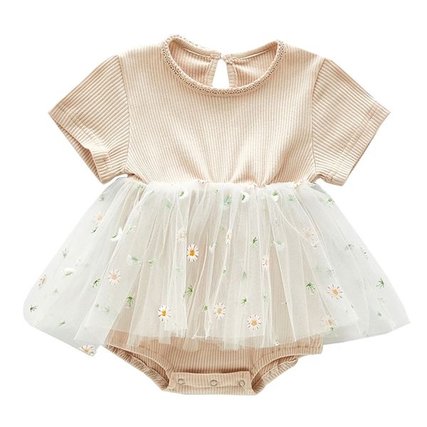 Sommerkleidung Kurzarm Mädchen Bodysuit Tutu Rock Stil Kleinkind Mädchen Einteiler Little Daisy Babykleidung 210417