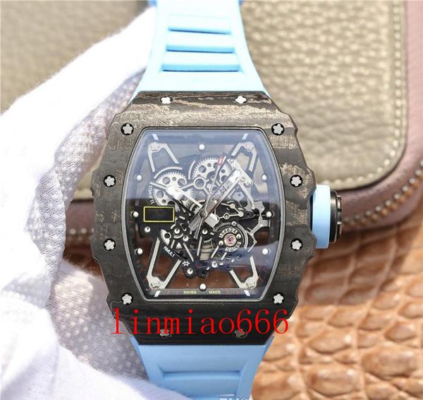 

kv super rm35-02 waterproof watch montre de luxe 43mm carbon fiber case silicone watch band automatic mechanical movement watches, Slivery;brown