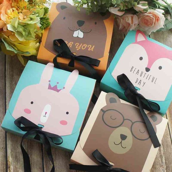 17,5*17,5*5 cm Fuchs Kaninchen Bär Maulwurf 10 Set Süßigkeiten Cookie Papier Box Geburtstag Baby Dusche DIY handgemachte Geschenk Verpackung H1231