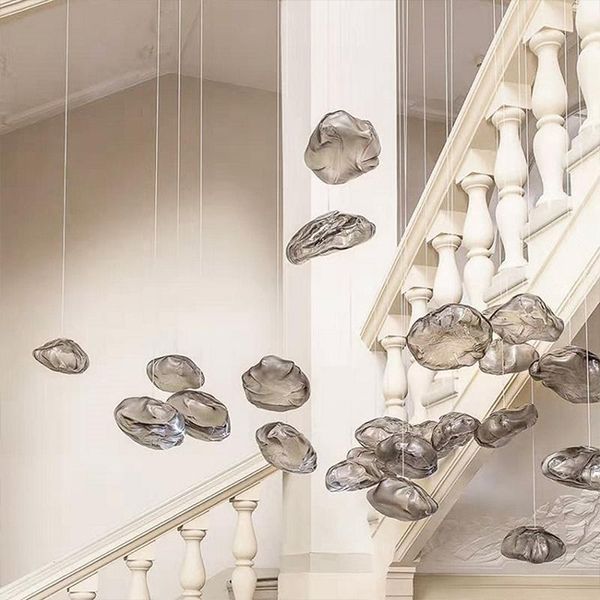 

pendant lamps creative glass chandelier cloud light decoration el exhibition hall art stair chandeliers nordic restaurant lighting
