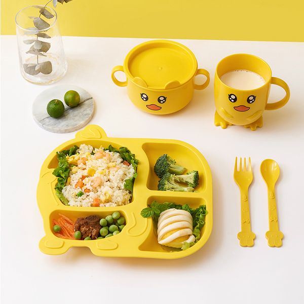 

cartoon tableware children dishes small yellow duck dinner plate resistance fall baby plate spoon baby eating dinnerware set