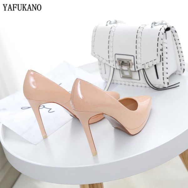 

dress shoes womens high heels 2021 pointed toe thin heel platform patent leather pumps party wedding elegant lady 11cm, Black