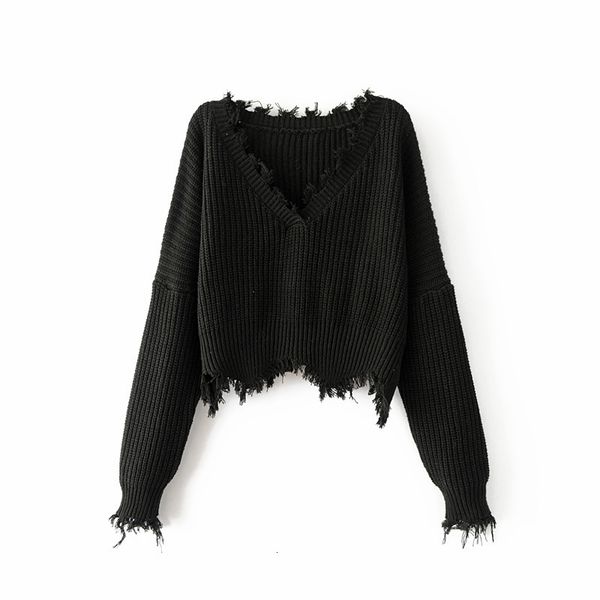 

2021 women's sweaters autumn new women tassel sweater winter solid orange white black cropped jumpers v neck knitted