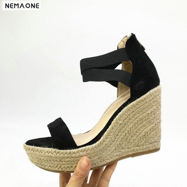 

women casual sandals spring summer arrival ankle buckle strap wedges fashion concise shoes woman, Black