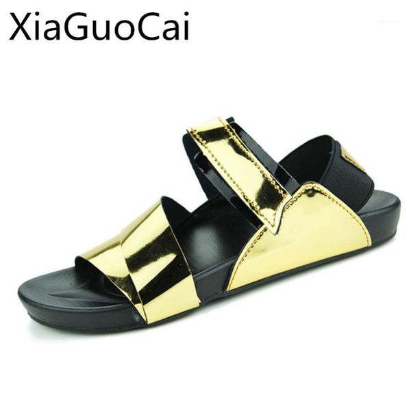 

gold summer men sandals sale gladiator mens metal decoration beach fashion male footwear1, Black