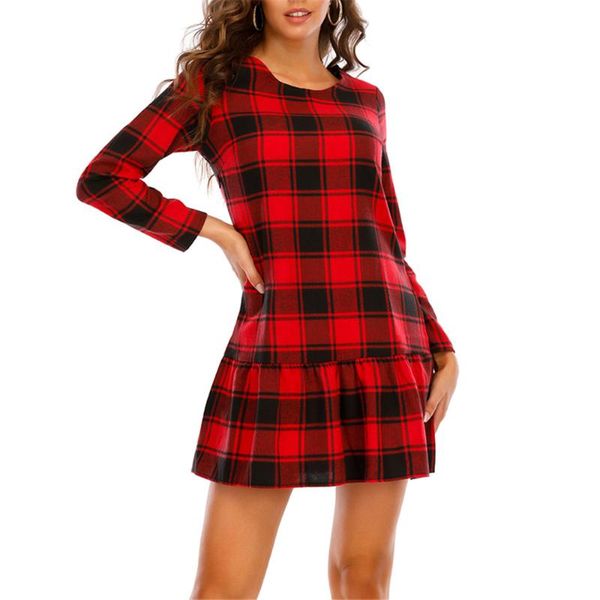 

casual dresses sale women plaid dress christmas lady mini o neck fashion clothes long sleeve female vestidos d30, Black;gray