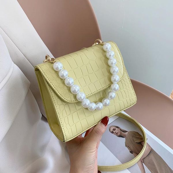 

evening bags candy colors pearl design shoulder crossbody for women 2021 luxury crocodile pattern pu leather women's designer handbag