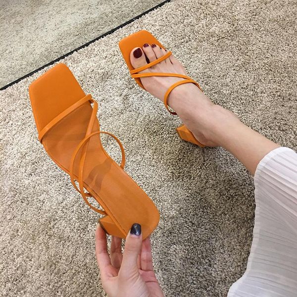 

slippers women's shoes outdoor 2021 summer flip flops fashion square head thick heels, Black
