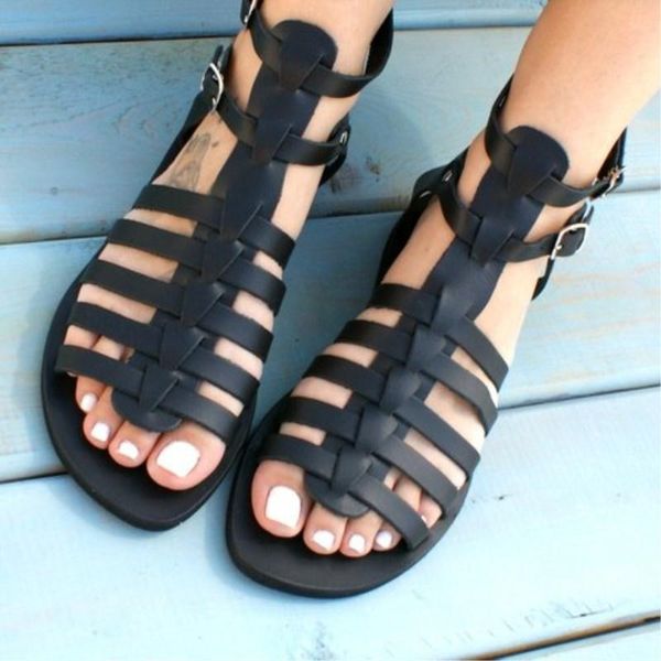 

women flat sandals summer gladiator ladies slippers roman female flip flops outdoor casual sandales femme, Black