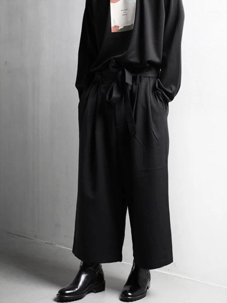 

men's pants wide-leg spring and autumn fashion casual simple versatile lace-up large size nine, Black