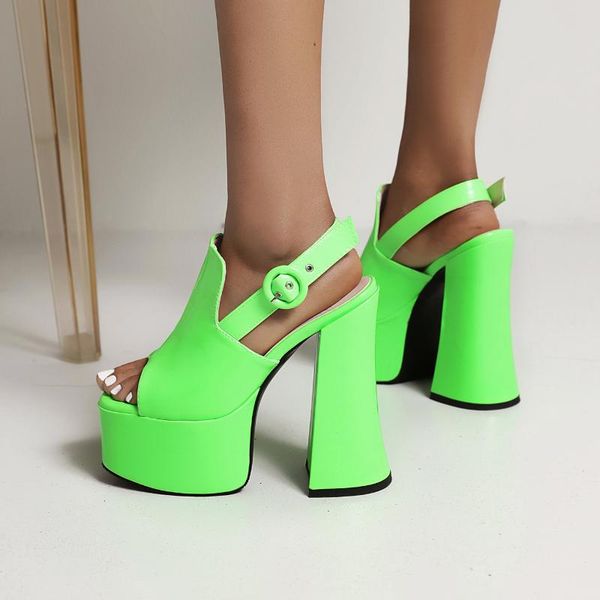 

summer women clear heels buckle sandals fashion green peep toe party shoes waterproof block consice 35-46, Black