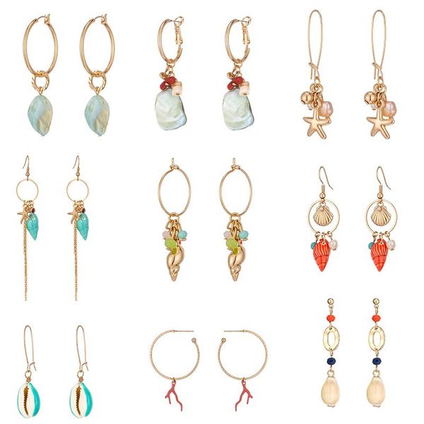 

hoop & huggie earrings chunky fashion jewelry accessories sparkling korean earring green red flower shell stone long studs hook ear rings, Golden;silver