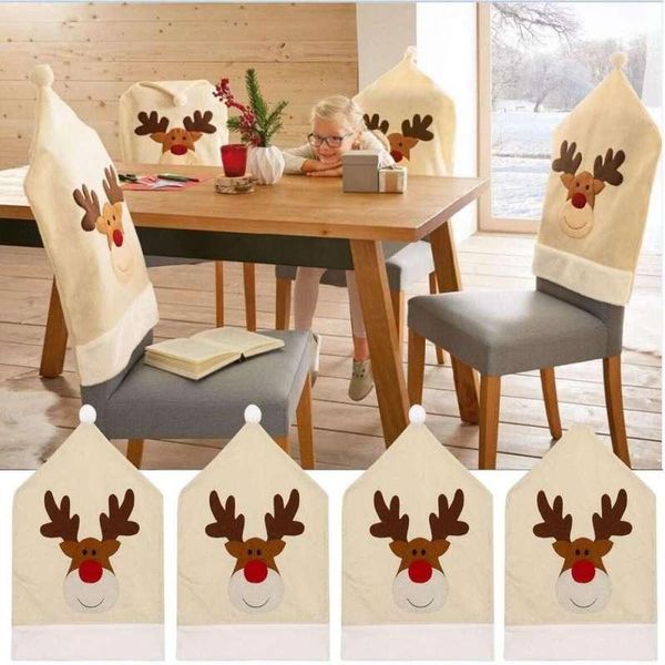 

chair covers christmas hat cover xmas santa claus deer elk dining for kitchen placemat seat home decor