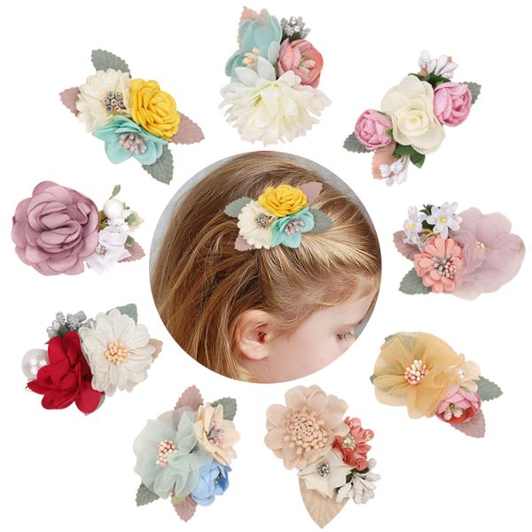 

lace artificial flower hair clips kids sweet hairpins barrettes for baby girls handmade hair accessories toddlers, Slivery;white