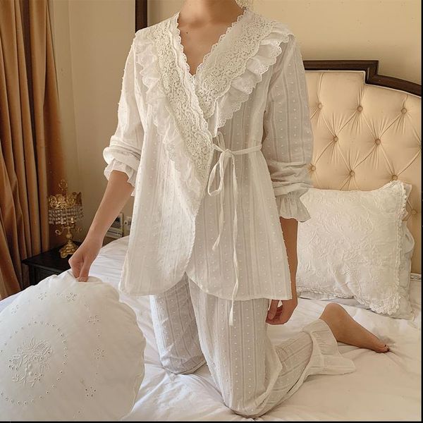 

3 colors princess flower embroidered women sleepwear lace pajama sets.vintage up pyjamas suit.ladies home nightclothes, Black;red