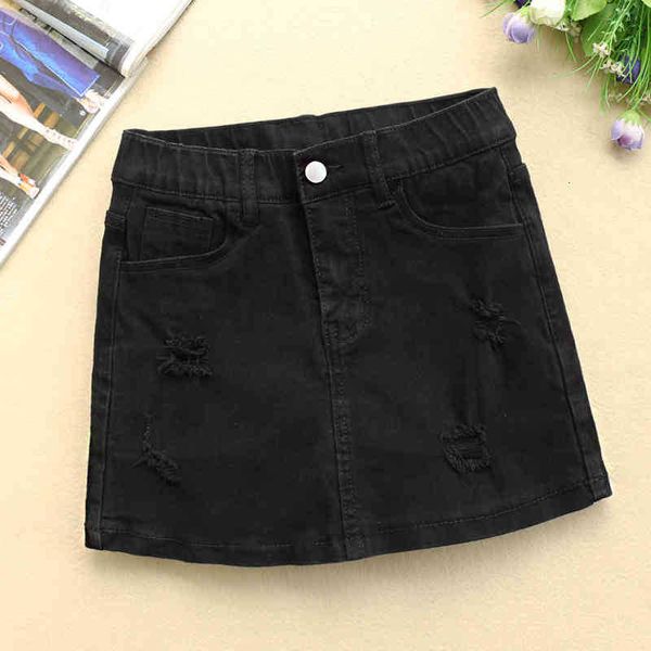 

skirts fashion black blue mid waisted women denim summer a-line ripped hole mini ladies jeans 9eec