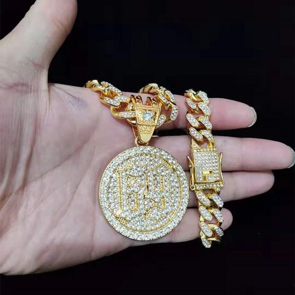 

pendant necklaces men women hip hop 6ix9ine rapper necklace with 13mm miami cuban chain iced out bling hiphop fashion jewelry, Silver