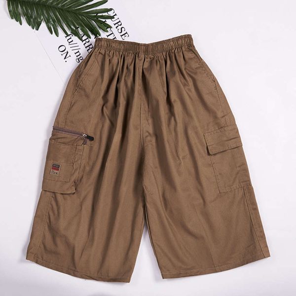 

men's shorts summer cotton solid multi pocket quick dry casual straight pants capris large loose beach underpants, White;black