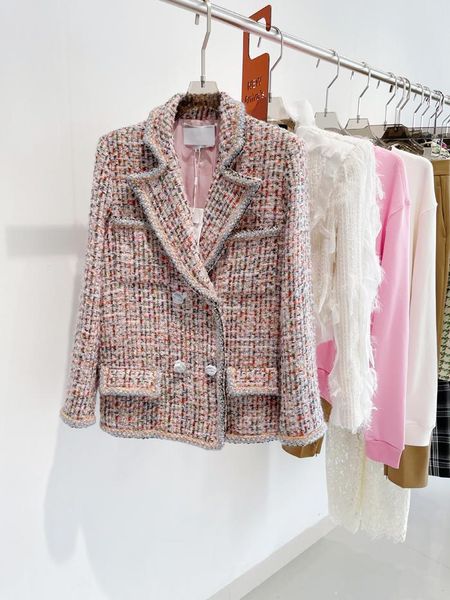 

scenery super beauty bored with taro purple powder small perfume heavy tweed gold thread suit woolen cloth coat lapels women's jackets, Black;brown