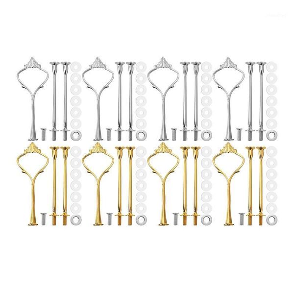 Ferramentas de pastelaria de panificação 8 conjuntos de 3 camadas Crown Plate Stand Stand Achars Hardware Gadgets de cozinha para casamento e festa - Silvergolde