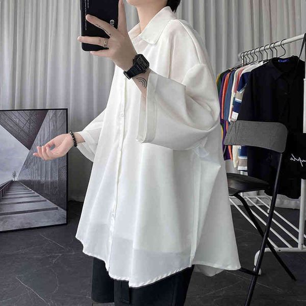 

men's casual shirts korean oversize fashion summer black white short-sleeved men streetwear loose society mens dress -2xl v4f7, White;black