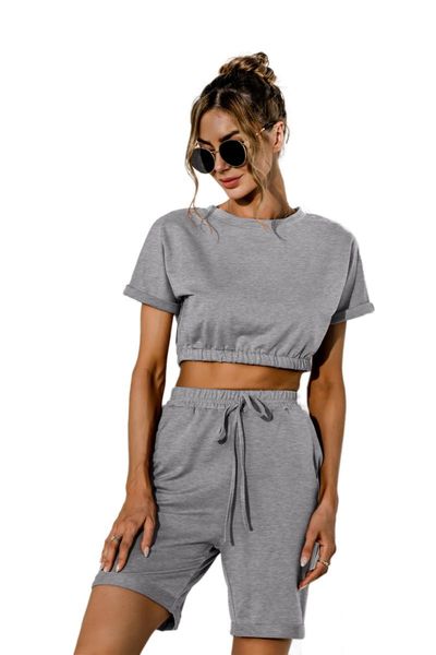 

women's t-shirt 2021 spring summer short sleeve pocket leisure fleece pants in the waist 2 piece suit, White