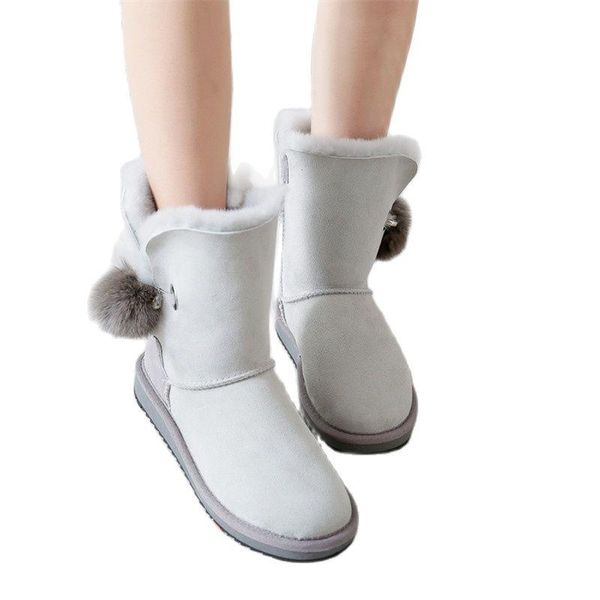 

boots fashion women's mid-barrel sheepskin fur shoes ball warm short snow, Black