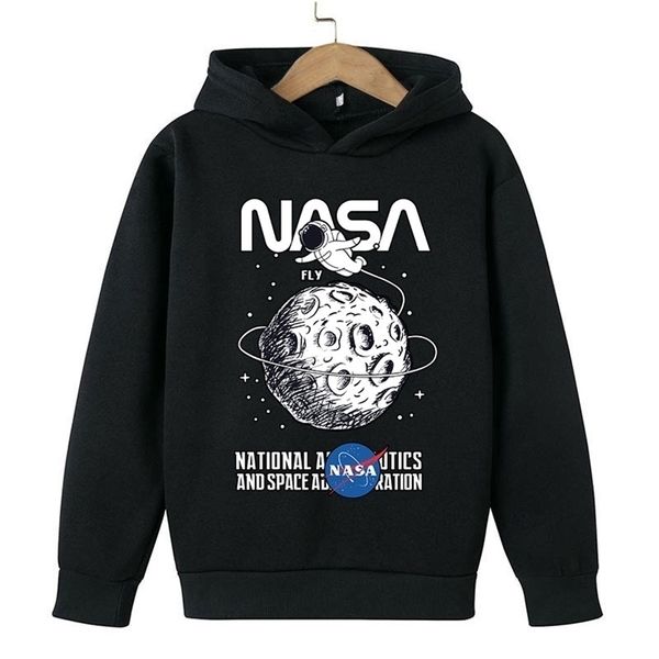 Uzay gemisi çocuk hoodie astronot erkek uzay çizgi film film rahat moda üst Harajuku eğlenceli giyim 4T-14T 211110