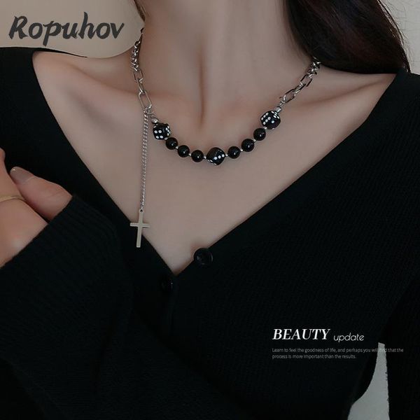 

chains ropuhov 2021 s925 silvery needle woman korean dice cross chain hip hop stitched collarbone necklace, Silver