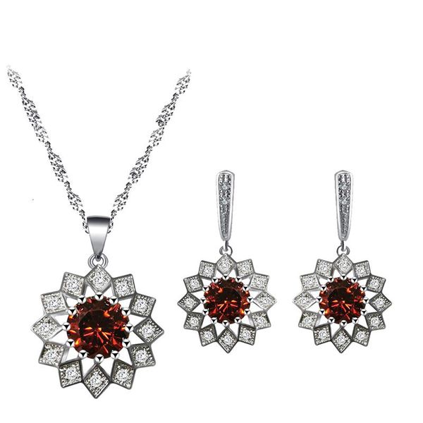 

earrings & necklace high-end silver plated orange zircon pendant jewelry fashion wedding set js837