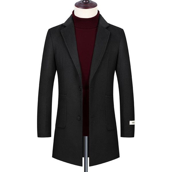 

men's wool & blends blended jacket winter 5xl warm coat / business lapel woolen long large size clothing, Black