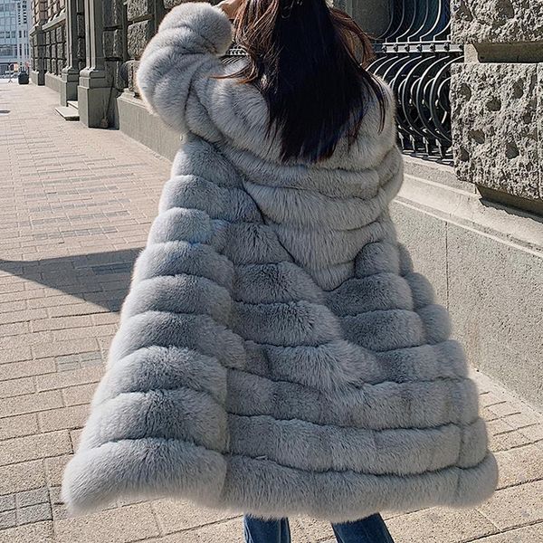 

women's fur & faux coat long ladies natural women real x-long, Black