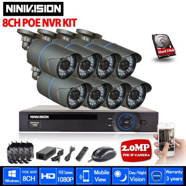 

channel poe kit surveillance system camera 1080p cctv 8pcs ip +1pcs 8ch nvr set systems