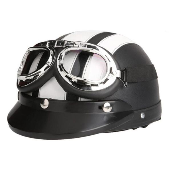 

motorcycle helmets men women half helmet riding motorbike vintage visor hat headwear with goggles bike scooter anti-uv