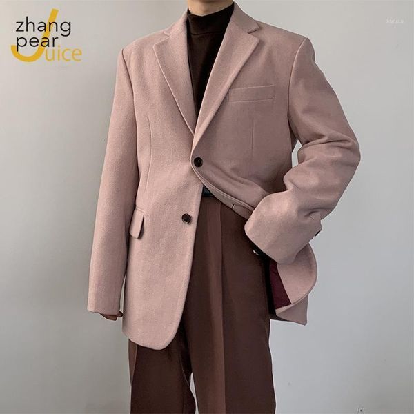 

korean style men's suit jackets men casual pink blazer coat long sleeve solid female suits & blazers, White;black