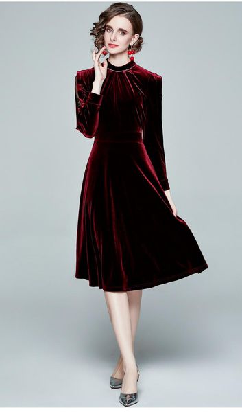 

casual dresses 2021 early autumn lace velvet long sleeve dress, Black;gray