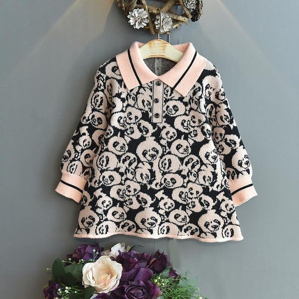 

girl's dresses winter 2021 girls dress cute long sleeve turn-down collar print panda streetwear vestidos 18m-6t, Red;yellow
