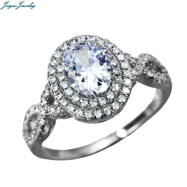 

wedding rings fancy oval zircon cut women crystal twist design band graceful bridal accessories fashion jewelry, Slivery;golden