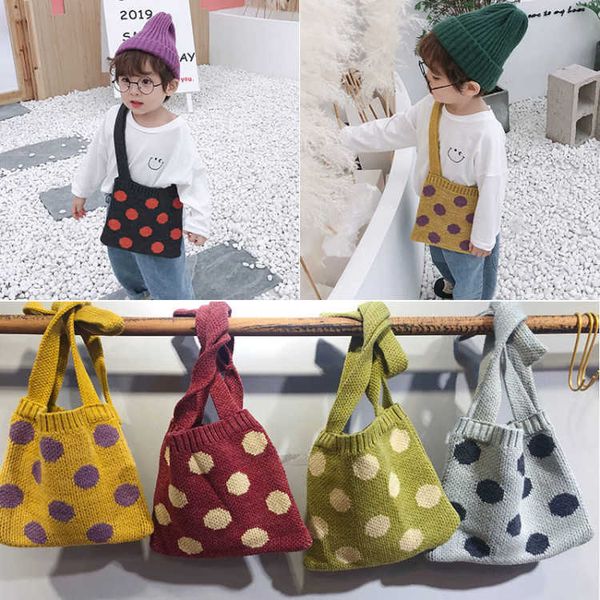 

new korean children bag dot knitting wool girl shoulder, Black