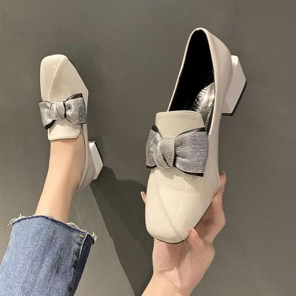 

dress shoes 2021 autumn pu leather mules mary jane flats women bow cozy fashion shallow zapatos designer casual sweet high heel, Black