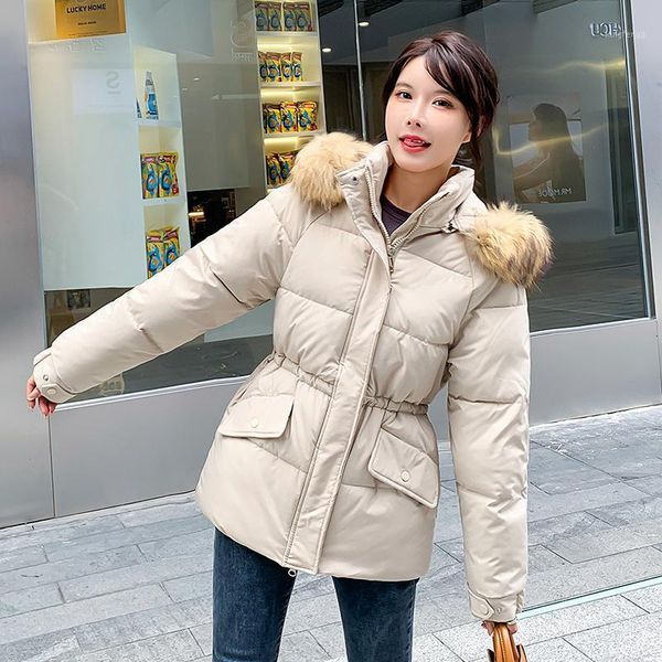

women's down & parkas aibeautyer winter loose lady hooded parka large fur collar solid cotton padded coat women warm thickness outwear, Black