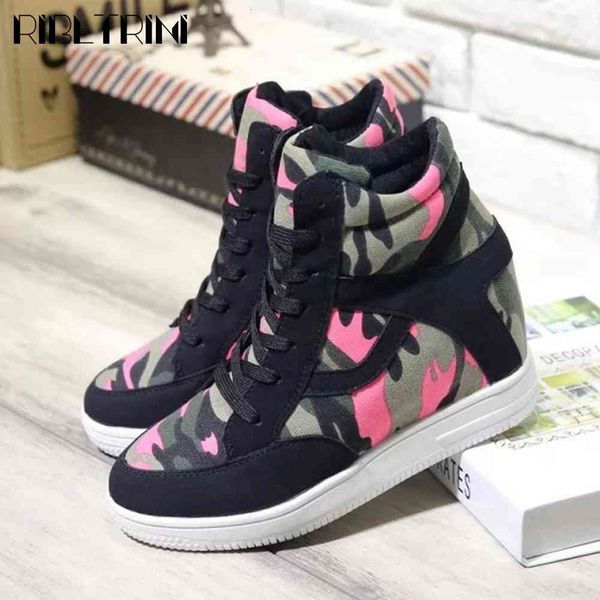 

boots ladies fashion height increasing autumn ankle shoes cute pink camouflage women platform high boots, Black