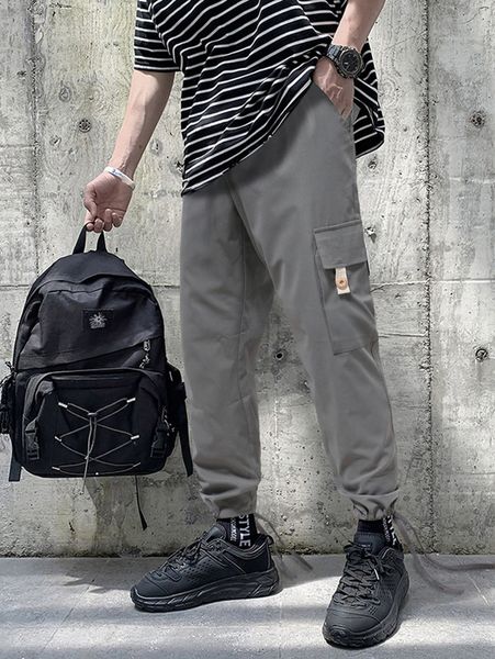 

men drawstring waist cargo pants y7ds#, Black