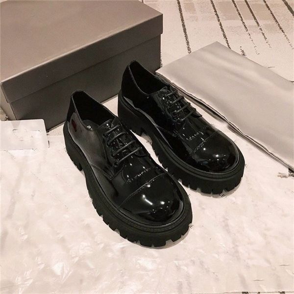 

70% off paris small leather shoes women's thick soled british style autumn and winter new college flat raised lace up single outlets, Black