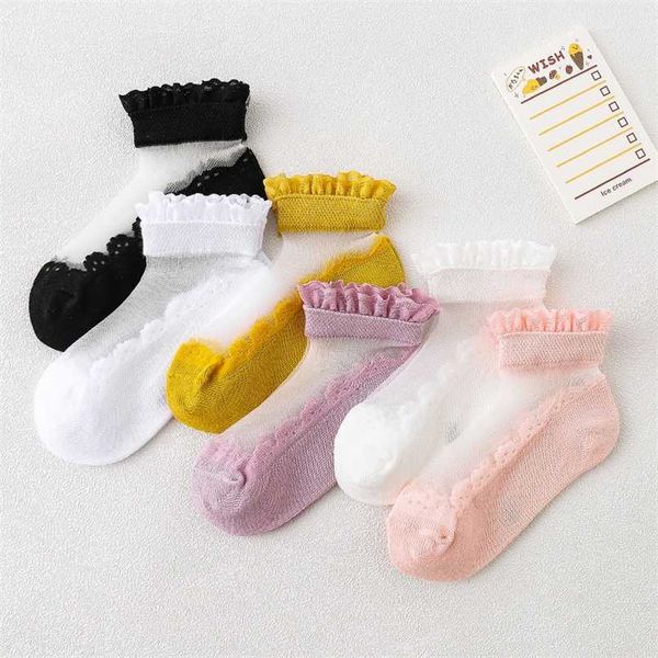 Girls Lace Meias Bonito de Algodão Primavera Outono Verão Malha Princesa Curta Dança Peúgas Bebê Criança Thin Thin The Fancy Socks 4 Pair 211028