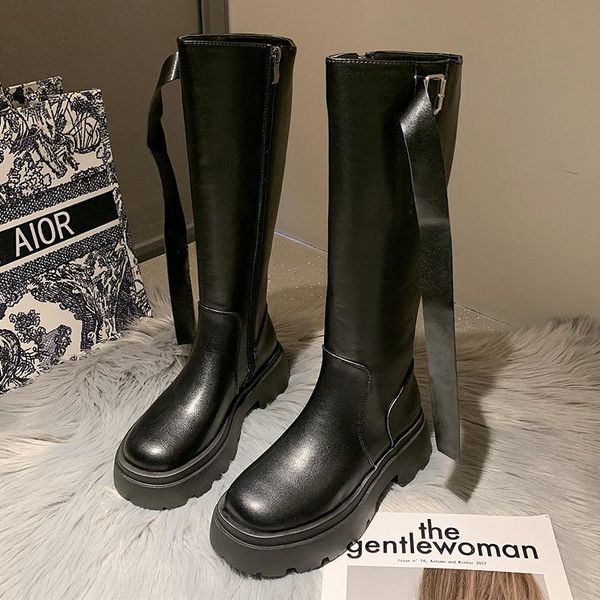 

boots women's knee-length 2021 for women fashion winter warm long female zipper platform high botas mujer, Black